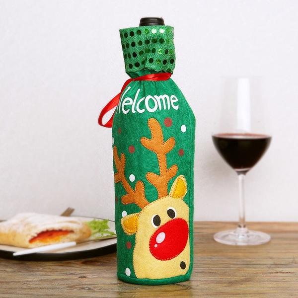 Cute Wine Bottle for Christmas Decorations Drawstring Gift Bag