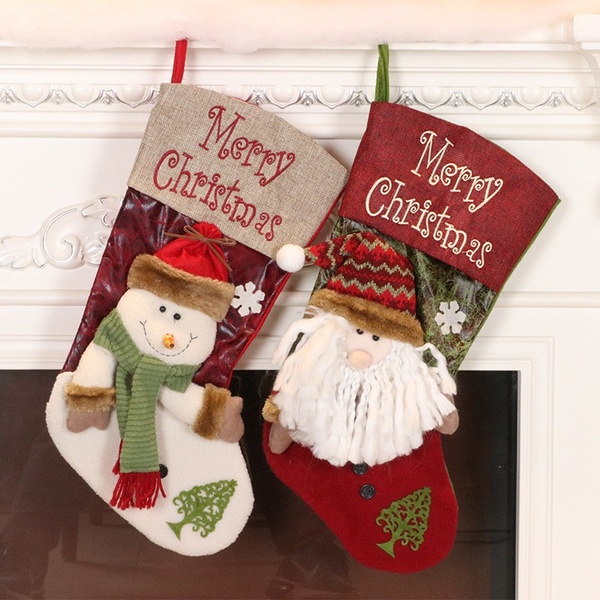 3D Gnomes Santa Christmas Stockings Fireplace Hanging Stockings