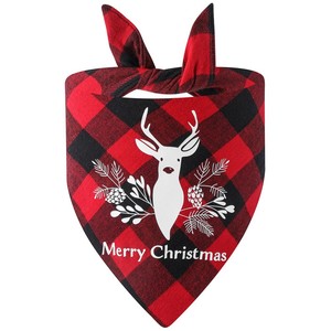 Classic Triangle Merry Christmas Printing Fall Plaid Xmas Pet Scarf Bibs Kerchief Gifts
