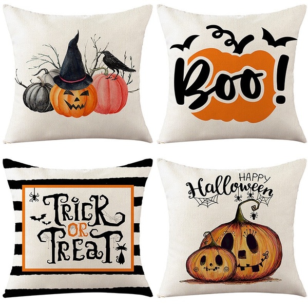 Halloween Pillow Covers 18x18 Inch Halloween Pumpkin Cat Linen Pillowcase Holiday Farmhouse Indoor Couch Cushion Case for Sofa