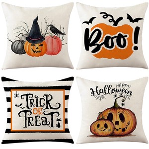 Halloween Pillow Covers 18x18 Inch Halloween Pumpkin Cat Linen Pillowcase Holiday Farmhouse Indoor Couch Cushion Case for Sofa