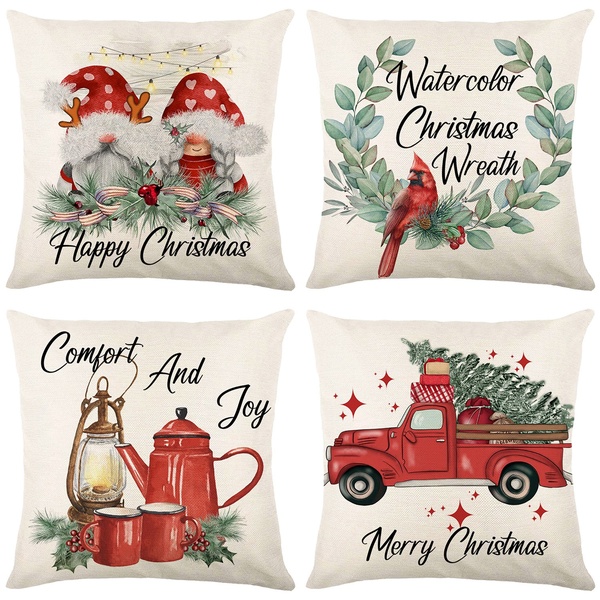 Christmas Pillow Covers 18X18 Inch Christmas Wreath Throw Pillow Covers Winter Holiday Decorations Cushion Cover for Couch Sofa Home Decor