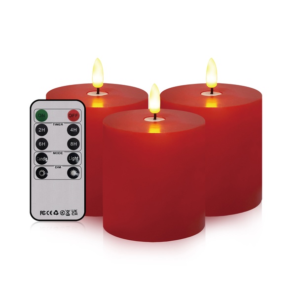 Bilymate Red Real Wax led flamless Candles Battery Operated LED Pillar Candles with Moving Flame Wick with Remote Timer,lightning deal,free shipping cost