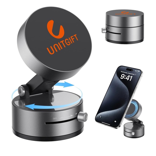 Upgraded Custom Logo Vacuum Suction Magnetic Phone Holder - Foldable Retractable Mount for Cars/Gyms”