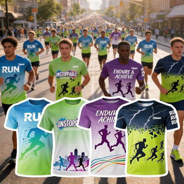 Men’s Quick Dry Running T-Shirt, Moisture Wicking Gradient Graphic Athletic Tee for Marathon Race, Workout, Gym, Breathable Short Sleeve Sports Top